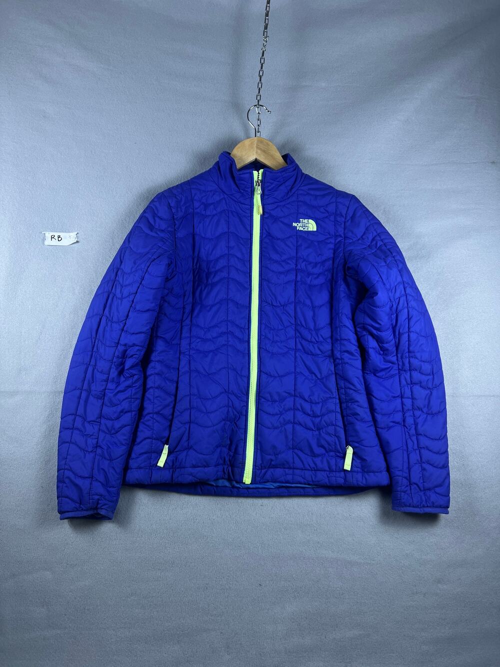 The North Face Puffer Jacket Womens M Blue Quilted Neon Trim Lightweight Outdoor